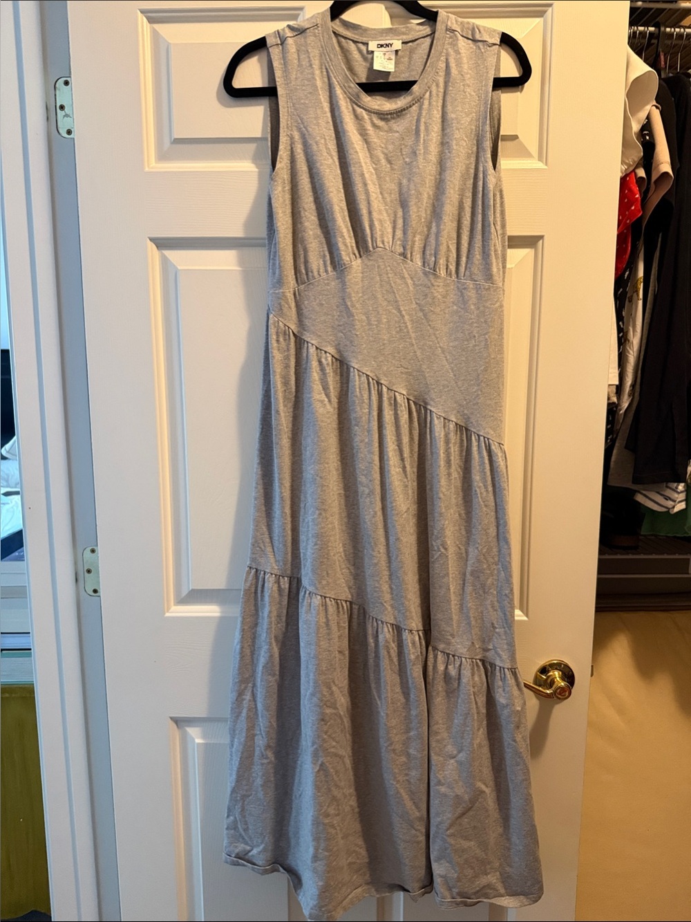 DKNY Light Gray Sleeveless Tiered Maxi Dress